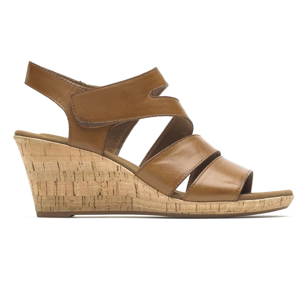 Rockport Briah Strappy Comfort - Womens Wedges Sandals - Brown - NZ (UHZ-649531)